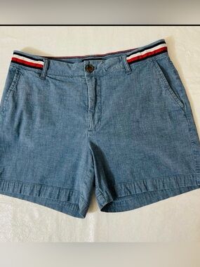 Tommy Hilfiger Chambray Blue Shorts with Signature Stripe Waistband SZ 4